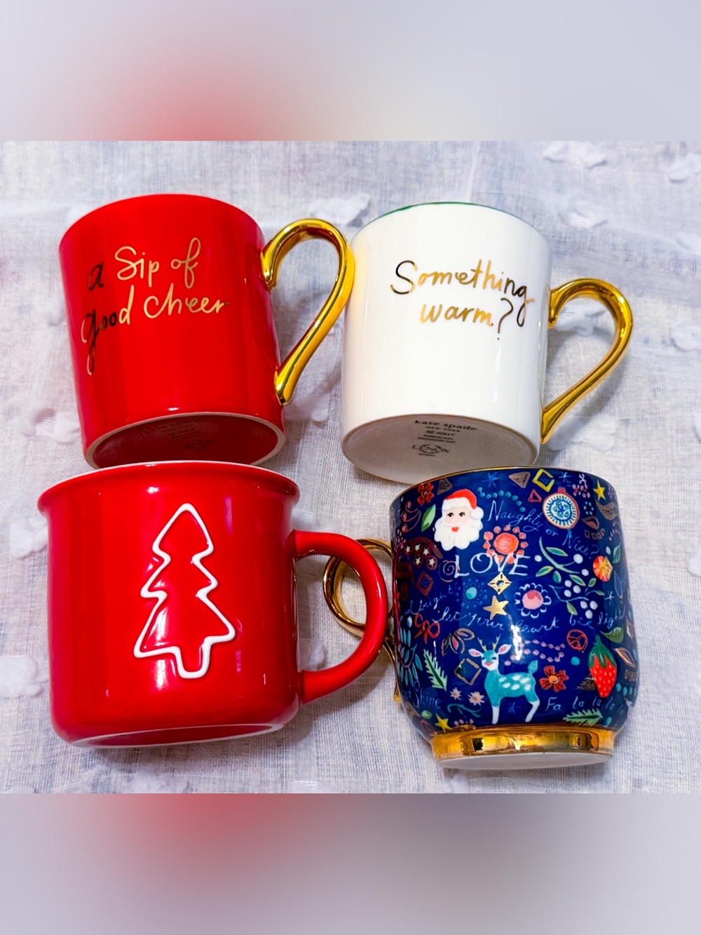 New! 4 mugs Kate Spade & Anthropologie Holiday Christmas Ceramic Set